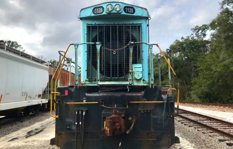 Blue SW1500 Locomotive front view
